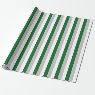 Verticaal bos groen, zilver en witte strepen cadeaupapier