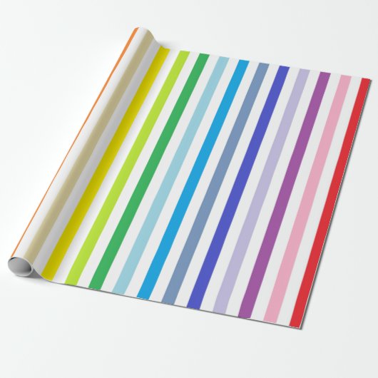 Verticaal brederspectrum regenboog en witte streep cadeaupapier (Uitgerold)