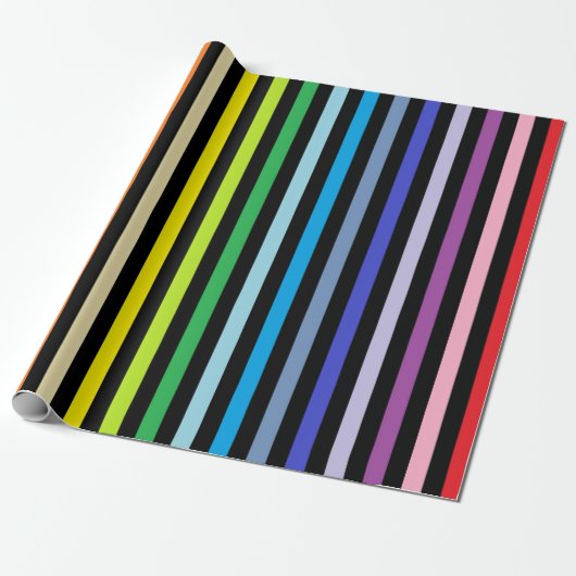 Verticaal brederspectrum regenboog en zwarte stree cadeaupapier (Uitgerold)