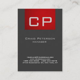 Verticaal Creative Grey Red Monogram Visitekaartje