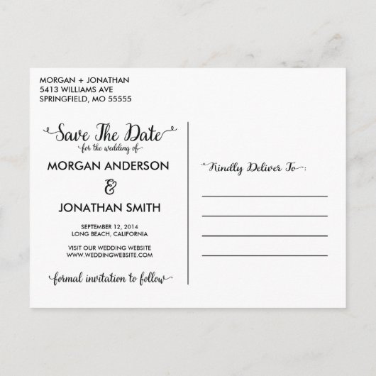 Verticaal De datum opslaan Briefkaart Sjabloon (Achterkant)