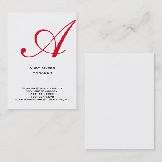 Verticaal eenvoudig wit monogram visitekaartje (Voorkant / Achterkant)