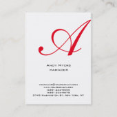 Verticaal eenvoudig wit monogram visitekaartje (Voorkant)