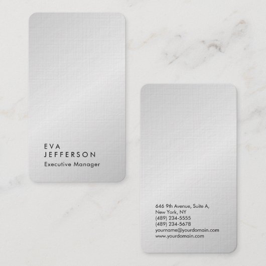 Verticaal elegant modern eersteklas linen zilver g visitekaartje (Voorkant / Achterkant)