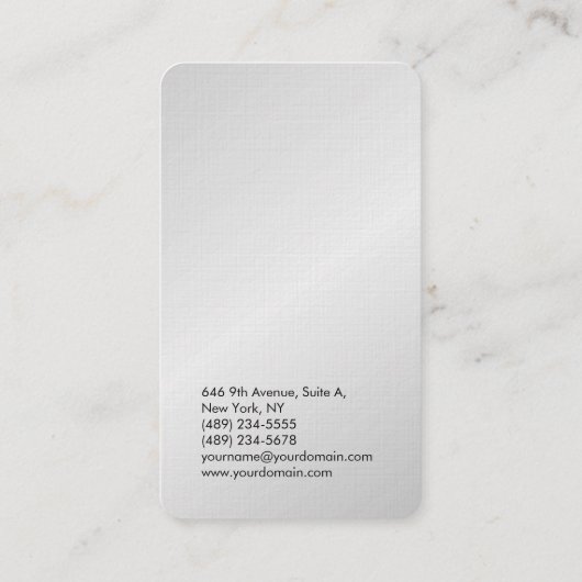 Verticaal elegant modern eersteklas linen zilver g visitekaartje (Achterkant)