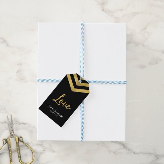 Verticaal Elegant Modern Faux Gold Chevron Love Cadeaulabel (Met Touw)