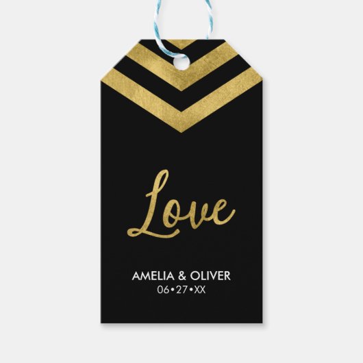 Verticaal Elegant Modern Faux Gold Chevron Love Cadeaulabel