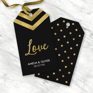 Verticaal Elegant Modern Faux Gold Chevron Love Cadeaulabel