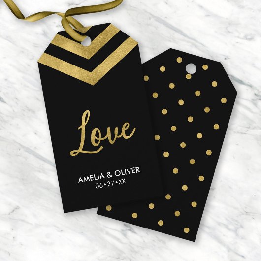 Verticaal Elegant Modern Faux Gold Chevron Love Cadeaulabel