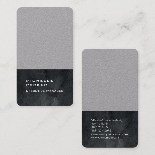 Verticaal elegant, modern, gewoon grijs zwart visitekaartje (Voorkant / Achterkant)