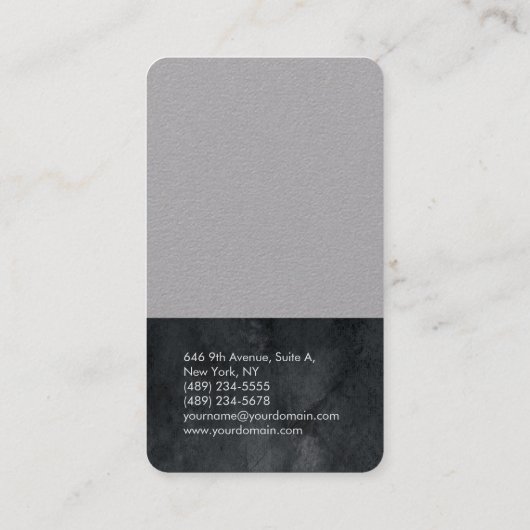 Verticaal elegant, modern, gewoon grijs zwart visitekaartje (Achterkant)