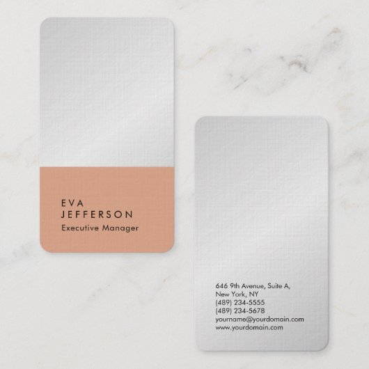 Verticaal elegant modern, hoogwaardig linnen creat visitekaartje (Voorkant / Achterkant)