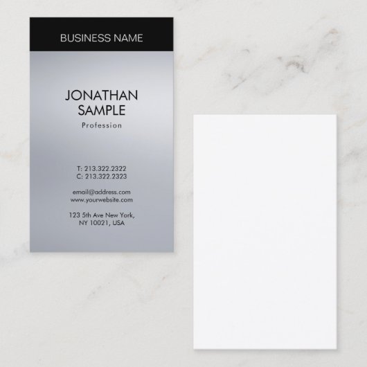 Verticaal elegant Silver-look Professional modern Visitekaartje (Voorkant / Achterkant)