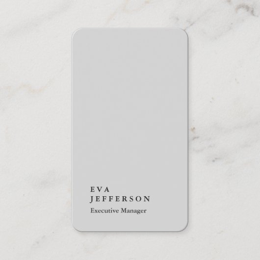 Verticaal elegant, uniek, modern grijs vlak visitekaartje (Voorkant)