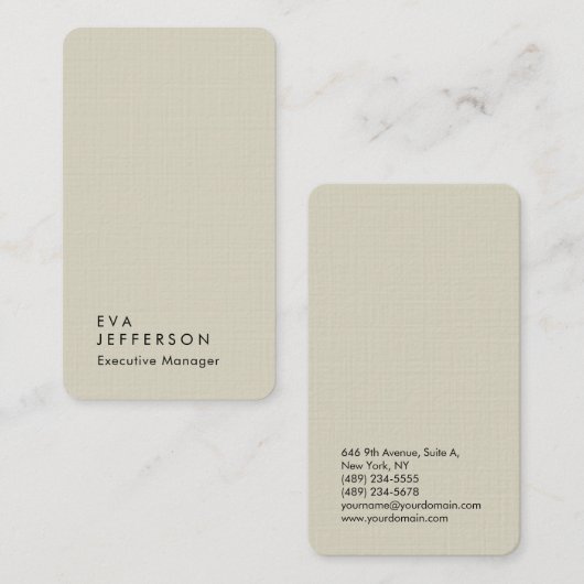 Verticaal elegant, uniek modern, hoogwaardig linne visitekaartje (Voorkant / Achterkant)