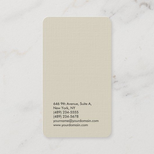 Verticaal elegant, uniek modern, hoogwaardig linne visitekaartje (Achterkant)