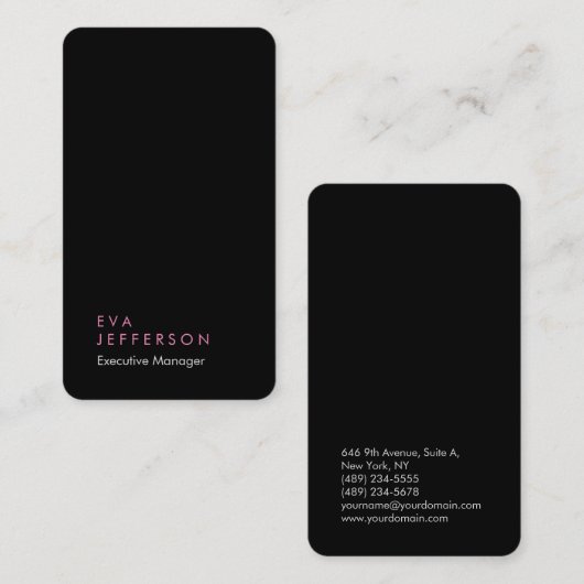 Verticaal elegant, uniek, modern zwart vlak visitekaartje (Voorkant / Achterkant)