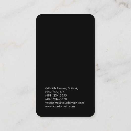 Verticaal elegant, uniek, modern zwart vlak visitekaartje (Achterkant)