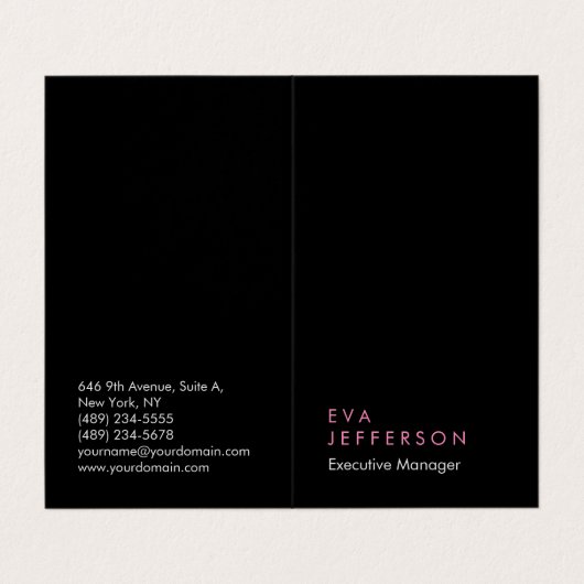 Verticaal elegant uniek modern zwart vlak visitekaartje (Buitenkant ongevouwen)