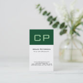 Verticaal Forest Green White Monogram Visitekaartj Visitekaartje (Staand voorkant)