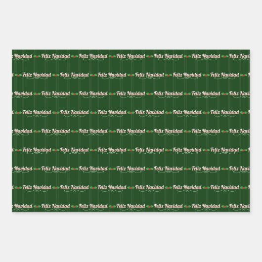 Verticaal gestreepte Holly Berry Feliz Navidad Inpakpapier Vel (Voorkant 2)