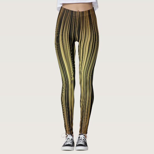 Verticaal gestreepte zwarte kleuren in het patroon leggings (Voorkant)