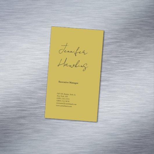 Verticaal gouden kleurenhandschrift magnetisch visitekaartje (Voorbeeld)