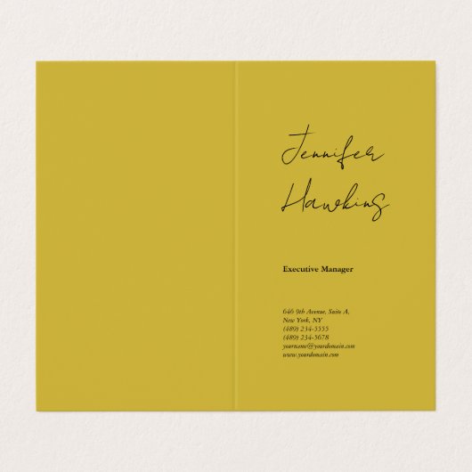 Verticaal gouden kleurenhandschrift visitekaartje (Buitenkant ongevouwen)