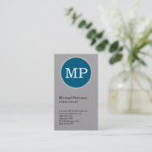 Verticaal grijs blauw cirkel monogram naam adres visitekaartje (Staand voorkant)