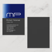 Verticaal grijs blauw streep monogram Visitekaartj Visitekaartje (Voorkant / Achterkant)