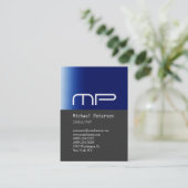 Verticaal grijs blauw streep monogram Visitekaartj Visitekaartje (Staand voorkant)