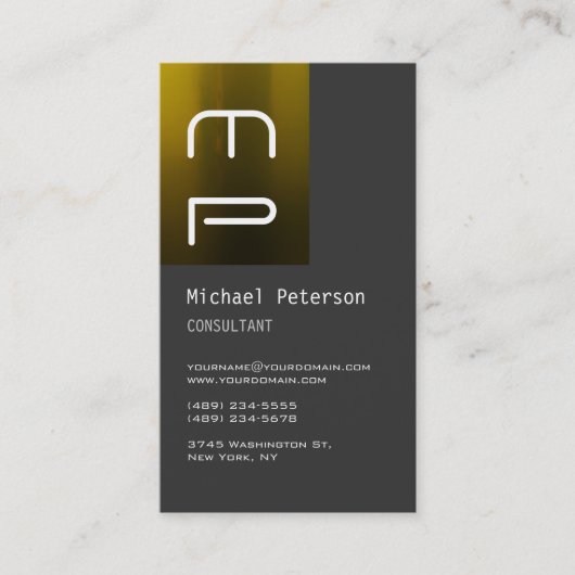 Verticaal grijs Geel Monogram Visitekaartje (Voorkant)