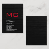 Verticaal grijs hout - Rood rendy monogram Visitekaartje (Voorkant / Achterkant)