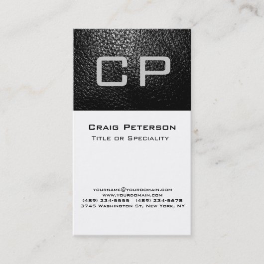 Verticaal grijs leder White Monogram Visitekaartje (Voorkant)