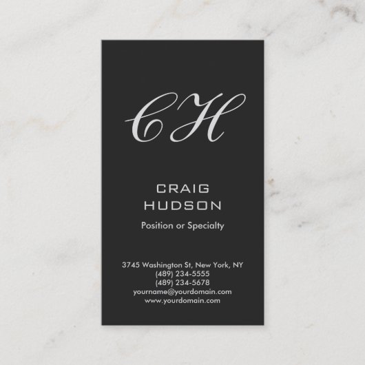 Verticaal grijs monogram professioneel Visitekaart Visitekaartje (Voorkant)