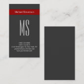 Verticaal grijs monogram rood Visitekaartje (Voorkant / Achterkant)