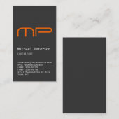 Verticaal grijs Oranje monogram Visitekaartje (Voorkant / Achterkant)