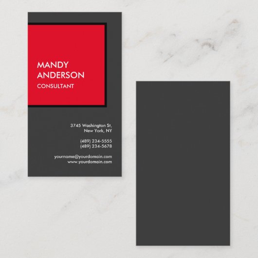 Verticaal grijs rood aantrekkelijk minimalistisch visitekaartje (Voorkant / Achterkant)