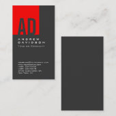 Verticaal grijs rood monogram streep Visitekaartje (Voorkant / Achterkant)