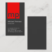Verticaal grijs rood streepmonogram Visitekaartje (Voorkant / Achterkant)