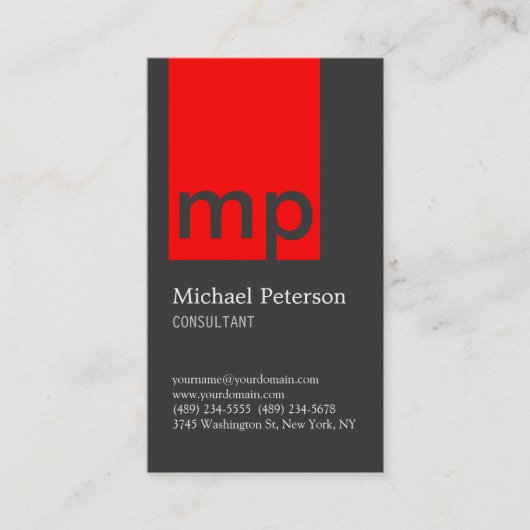 Verticaal grijs rood streepmonogram Visitekaartje (Voorkant)