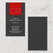 Verticaal grijs rood strepe monogram Visitekaartje (Voorkant / Achterkant)