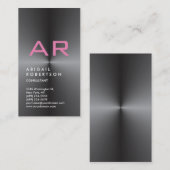 Verticaal grijs Roze monogram Feminine Visitekaartje (Voorkant / Achterkant)