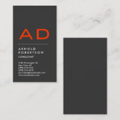 Verticaal grijs Sinaasappel Trendy Monogram Visite Visitekaartje (Voorkant / Achterkant)