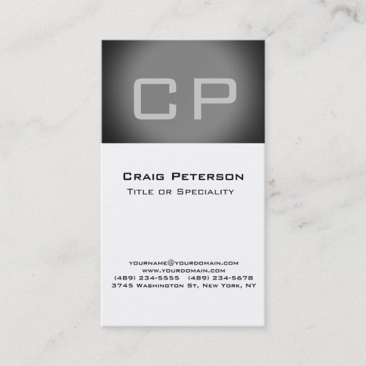 Verticaal grijs Stripe White Monogram Visitekaartj Visitekaartje (Voorkant)