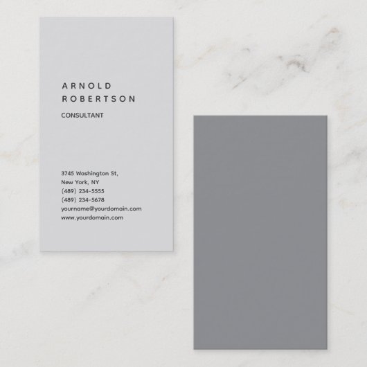 Verticaal grijs trendy consultant minimalistisch visitekaartje (Voorkant / Achterkant)