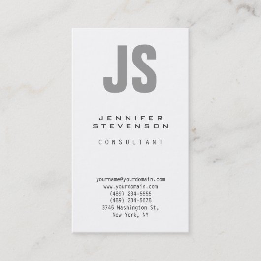 Verticaal grijs wit monogram Visitekaartje (Voorkant)