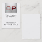 Verticaal grijs wit rood monogram Visitekaartje (Voorkant / Achterkant)