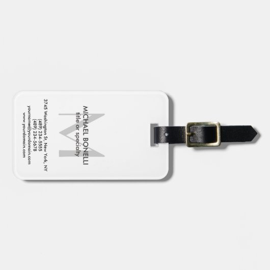 Verticaal grijs zwart monogram wit bagagelabel (Voorkant horizontaal)