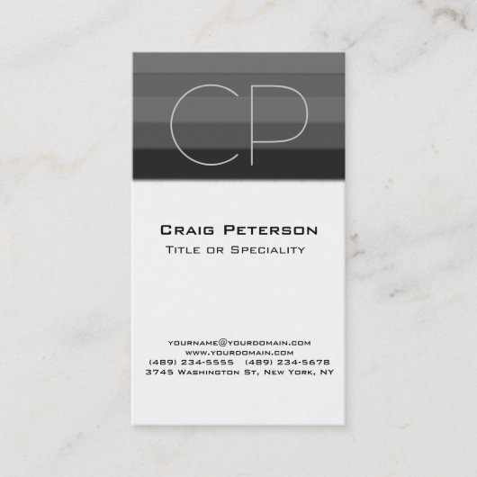 Verticaal grijs zwart-wit monogram Visitekaartje (Voorkant)